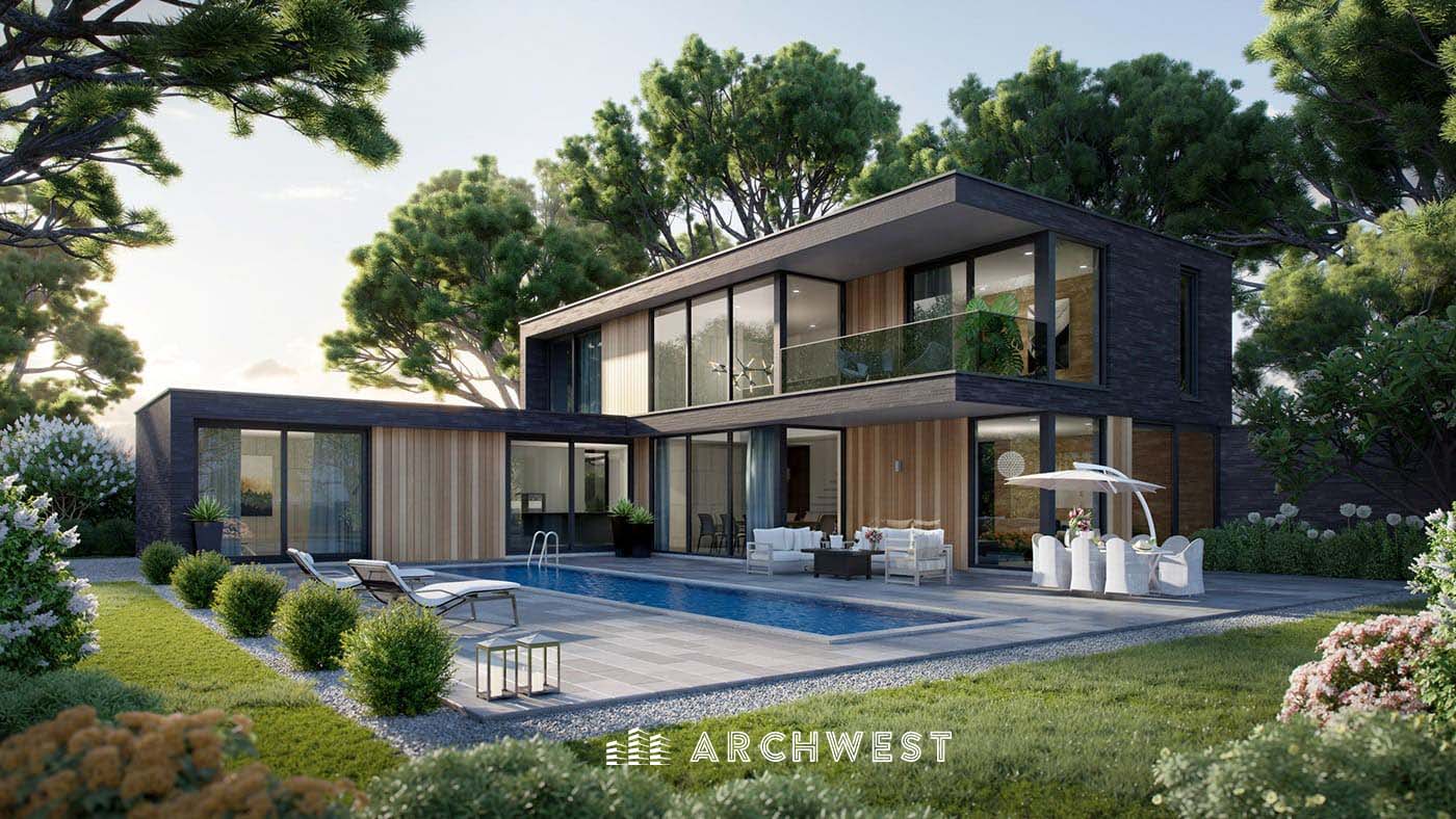 29. 3D Exterior Render of Modern Luxury Villa in Germany